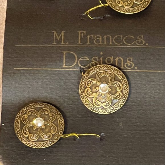 Vtg 1991 Mary Frances 5pc Button Covers Jewelry Round Gold Tone Clear Stone NOS - Picture 2 of 10
